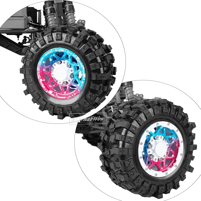 1/10 Scale RC Truck Tires,Wheels and Tires w/12MM/14MM Hex for Rustler Stampede Hoss, Granite Vorteks Big Rock 3S,1/10 Off Road Tires Rubber Truck Tyres w/Foam Insert,Multicolored