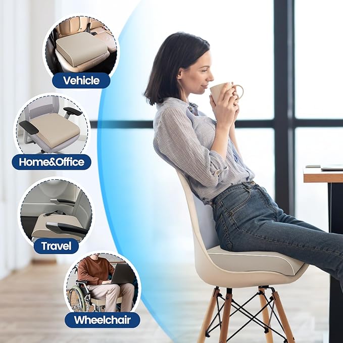 SweetSlubr Seat Cushion for Tailbone Pain Relief, Office Chair Cushion, Memory Foam Large Chair Cushion with Non-Slip Cover for Soft Support at Office Chair, Car Seat, Airplane Beige/X-Large