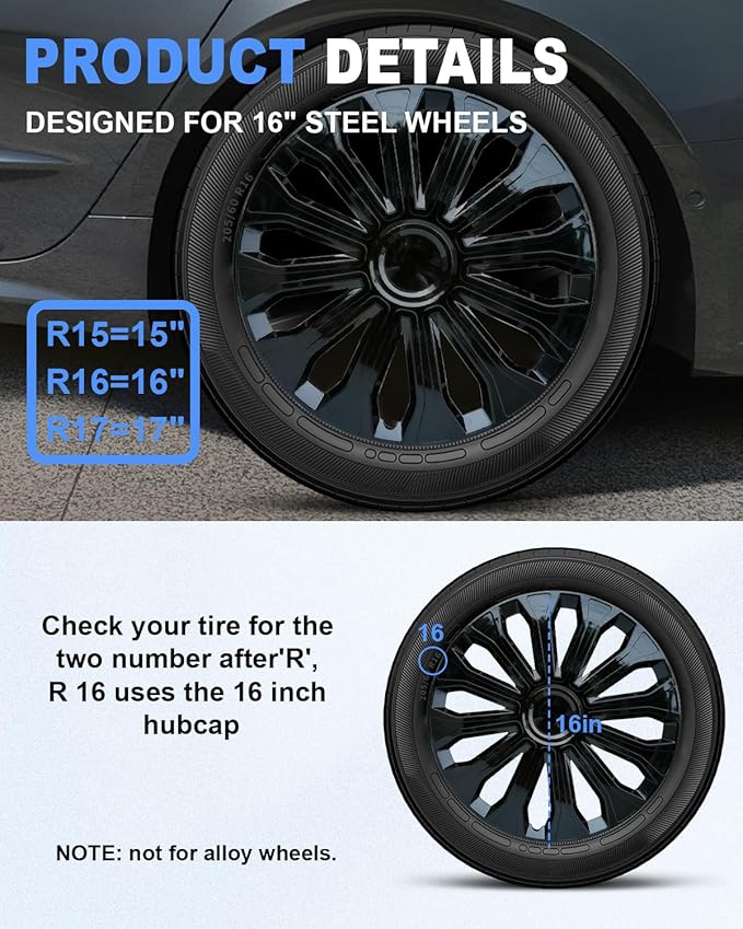 ABX Hubcaps,16 inch hubcaps Set of 4, Wheel Rim Cover ABS Material, Snap On Car Truck SUV Replacement, for Toyota Camry Nissan Mazda etc
