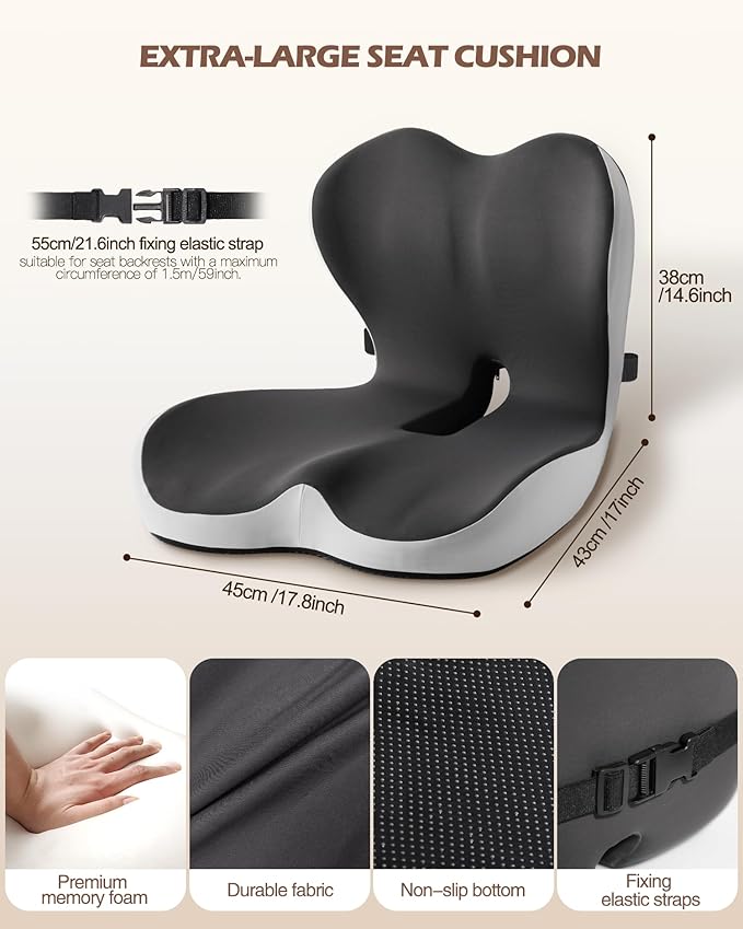 Office Chair Cushion for Tailbone & Low Back Pain Relief, Car and Truck Seat Cushion, Comfortable Foam and High Backrest, Suitable for Office Chairs, Cars, Trucks, and Home Chairs