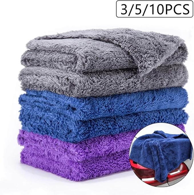 3/5/10pcs Car Wash Microfiber Towel 40x40CM - 350GSM Edgeless Soft Polishing & Drying Cloth Set fit for Detailing, Waxing and Streak-Free Cleaning(10Pcs Blue)