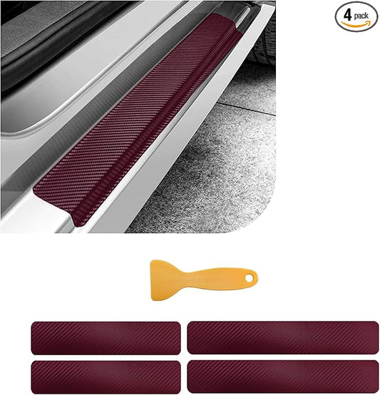 Dickno 4 PCS Car Door Sill Protector, 3D Carbon Fiber Auto Door Entry Edge Guard Protection Trim, Anti-Scratch Threshold Cover Strips, Sill Protection Sticker for Car SUV Truck (Wine Red)