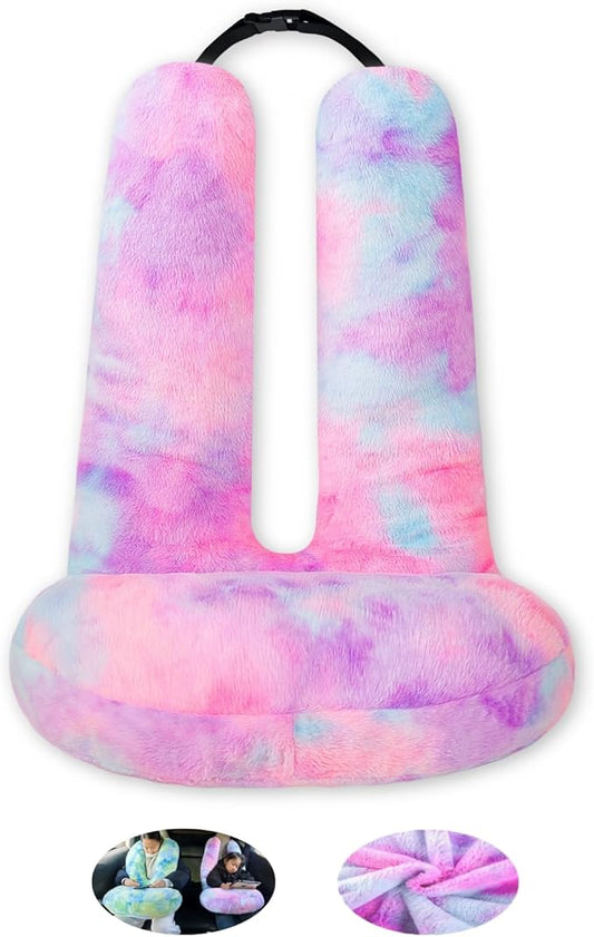 FHSGGP Travel Pillow Car Travel Sleep Support Pillow 2-in-1 Lap Pillow and Car Pillow with Neck and Body Support for Adults and Kids on Long Trips Kids Travel Pillow Colorful Purple