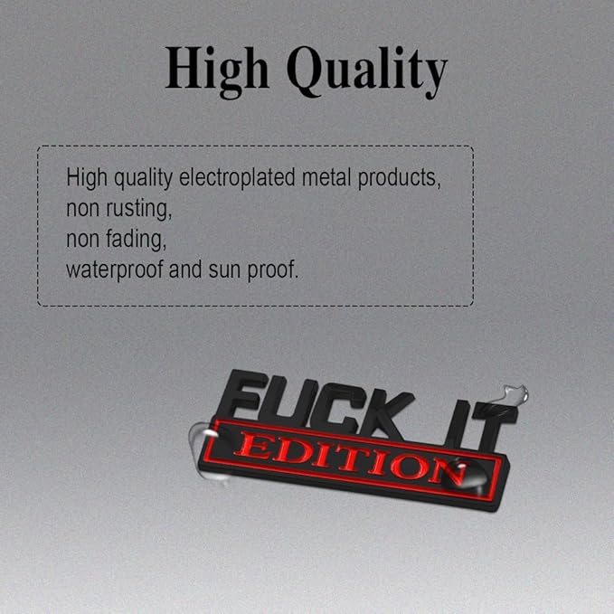 Fuck IT Edition Emblem, Car Exterior Emblems Badge 3D Sticker Decal, Fuck-IT Edition Emblem 3D Fender Badge Decal, 3D Fender Badge Decal Car Truck Replacement, Fit for All Cars (Black Red 1)