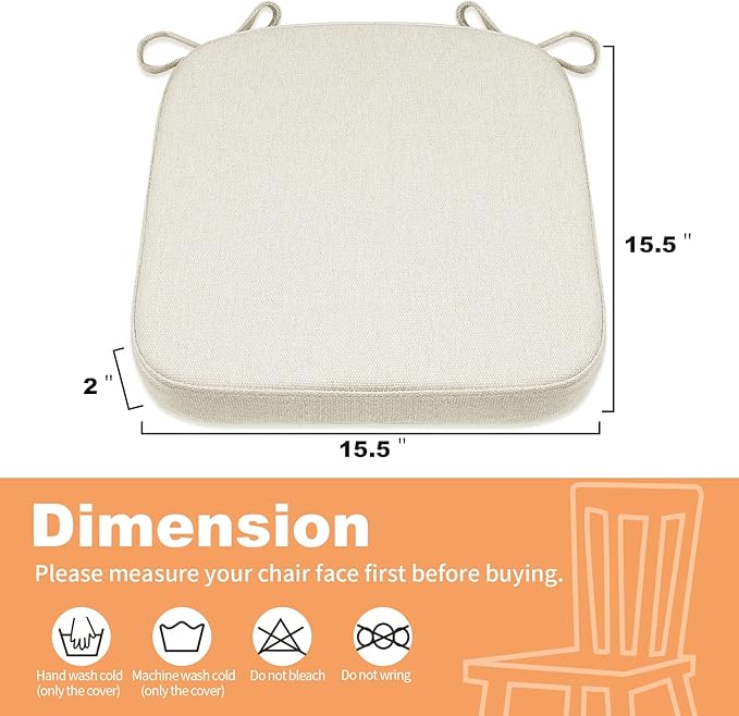 SINOSSO Memory Foam Chair Cushion for Folding Chair 1 Pcs, Thickened 2" Square Kitchen Chair Pad with Ties, Indoor Non-Slip Dining Chair Seat Cushion (1 Piece, Beige-Gray)