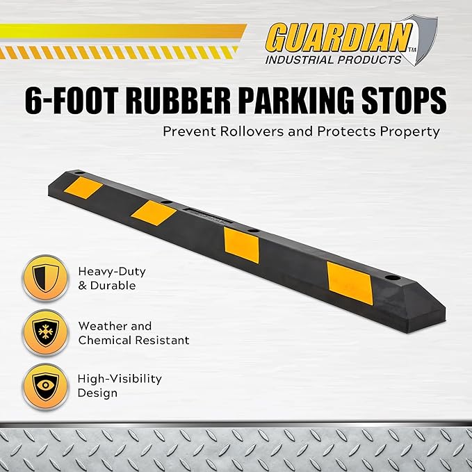Guardian 2 Pack Parking Stop, Rubber Stopper and Curb with Mounting Holes, 6 Ft, Black/Yellow - Highly Visible Accessory for Car and Passenger Safety - Ideal for Job Sites, Driveways, and Garages