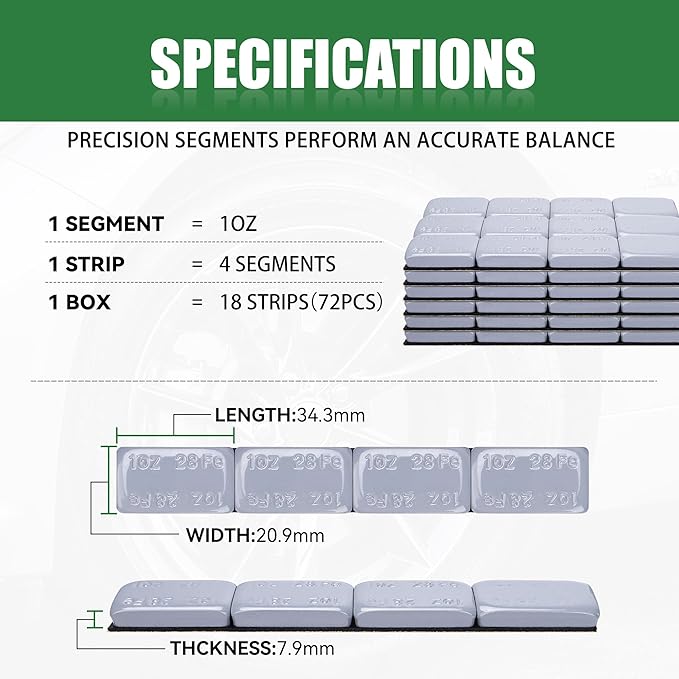 1OZ Adhesive Wheel Weights, Grey 1 oz Stick on Wheel Weights,A Box of 18 Strips, 4 Segments/Strip (72 oz Pack)