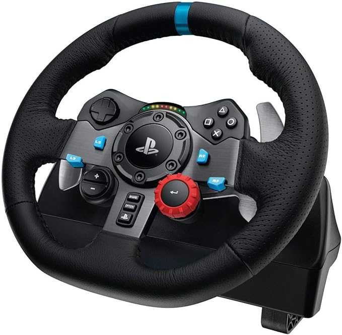Logitech G29 Driving Force Racing Wheel and Floor Pedals, Real Force Feedback, Stainless Steel Paddle Shifters, Leather Steering Wheel Cover, Adjustable Floor Pedals, EU-Plug, PS4/PS3/PC/Mac, Black