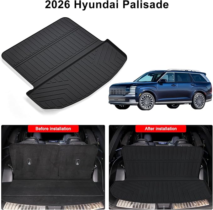 Large Cargo Mat for 2026 Hyundai Palisade,TPE All Weather Protection Car Trunk Mat Custom Fit for 2026 Hyundai Palisade Folding Cargo Liner Accessories - Black
