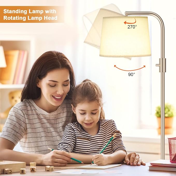 Ambimall Fully Dimmable Floor Lamp with 9W LED Bulb, Standing Lamp for Living Room with Adjustable Head, Modern Tall Light with Rotary Switch for Office, Light Gold and Beige