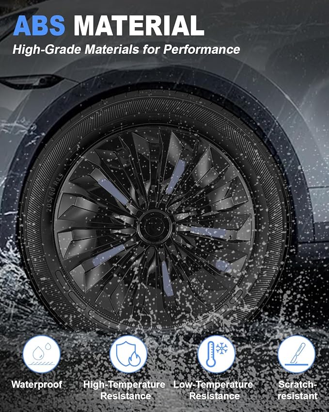 ABX Hubcap Wheel Covers Hub Caps 15 Inch Set of 4 Black Universal Wheel Rim Cover R15 Stylish Car Decor Wheel Covers for Toyota Camry Nissan Mazda (TT Black, 15 inch)
