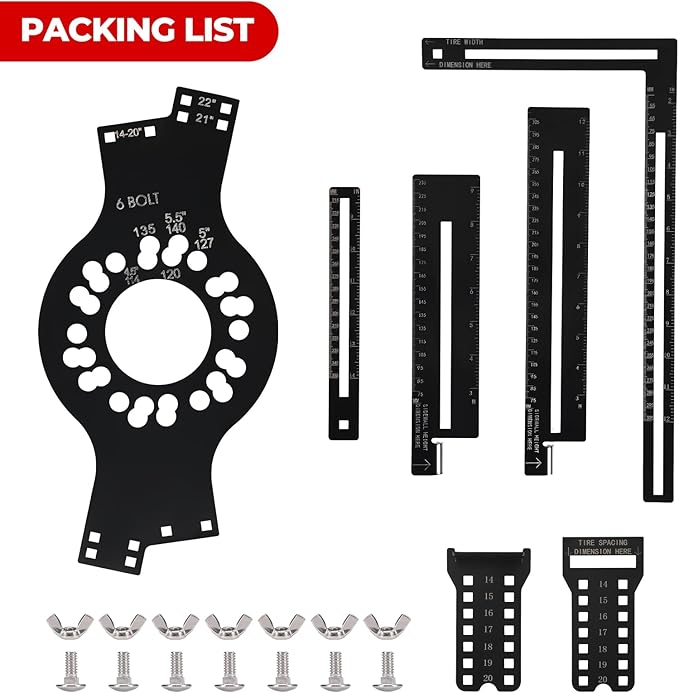 6-Lug Wheel Fitment Tool, Wheel Offset & Backspacing Measuring Tool, Simulates 14-22" Rim Diameter, 8-14" Tire Width, 2.5-11.5" Sidewall, 3-12" Clearance