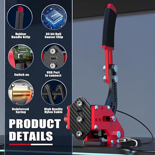 aikeec USB Handbrake Clamp for PC Sim Racing Games G25 G27 G29 T500 FANATECOSW DIRT RALLY Windows (Red, XBOX)
