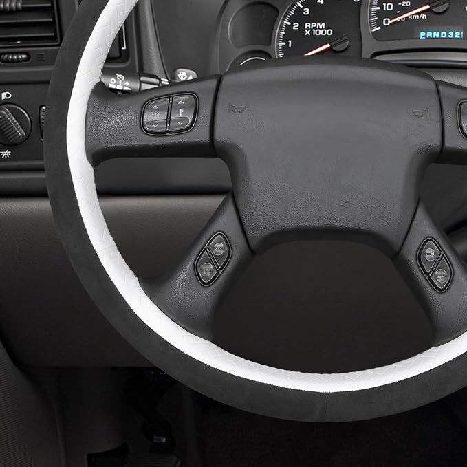 MEWANT Hand Stitch Steering Wheel Cover for Chevy Silverado 1500 2003 9002 Athsuede Embossed Faux Leather Steering Wrap