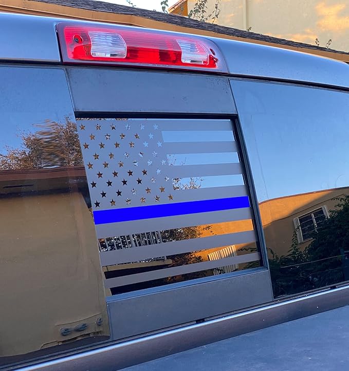 Xinghe for Dodge Ram 2009 to 2024 2025 2026, American Flag Decals Stickers for Truck Back Middle Window, Matte Black USA Flag Decal
