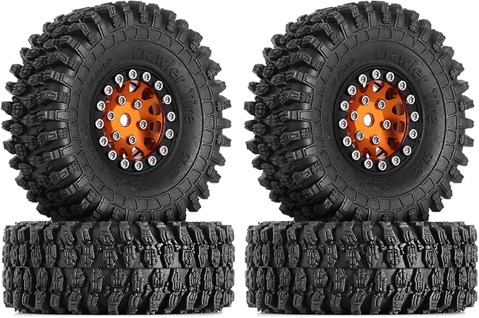 INJORA 1.0 Beadlock Wheel S5 Super Soft Sticky Crawler Tires for TRX4M Axial AX24 SCX24 FCX24 Enduro24 Upgrade, 57 * 22mm(Gold)