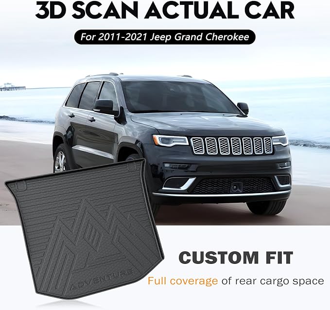 KUST Trunk Cargo Mat for Jeep Grand Cherokee 2011-2021, TPE Rubber Trunk Liner with Backrest Mat for Grand Cherokee Accessories All Weather Back Seat Protector Rear Cargo Liner Raised Edge