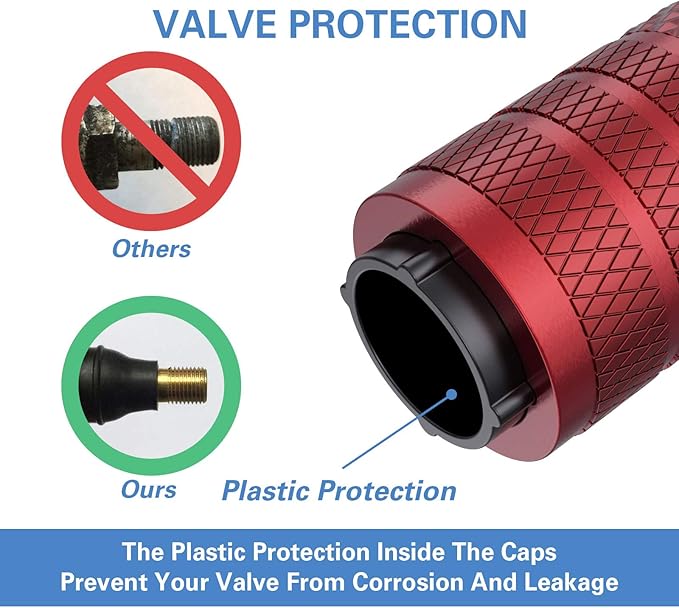 CKAuto Tire Valve Stem Caps, Red, 4 pcs/Pack, Anodized Aluminum Tire Valve Cap Set, Corrosion Resistant, Universal Stem Covers for Cars Trucks Motorcycles SUVs and Bikes