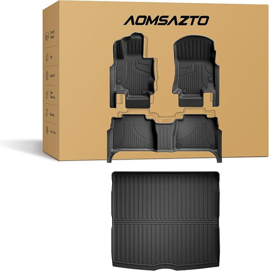 Floor Mats & Cargo Liner for 2020-2026 Mercedes Benz GLE 350/450(Not Coupe) | All Weather TPE Anti-Slip Car Mats Custom Fit for GLE 1st & 2nd Row Set & Trunk Mat