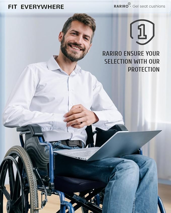 Gel Seat Cushion for Long Sitting(Enlarged & Thickened), Cooling Pressure Relief Seat Cushion for Wheelchair, Driving, Kayak, Office Desk Chair Seat Pad Gel for Heavy People[Black-19.7" Large]