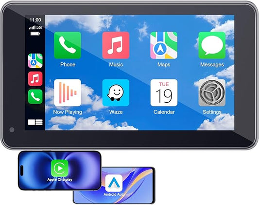 3-Min-Install Wireless Portable CarPlay Screen: Support Android Auto & Apple CarPlay - 7" HD 1080P Display with Voice Control, Hands-Free Callling, Maps Navigation, Upgrade for Older Cars in Daily Use