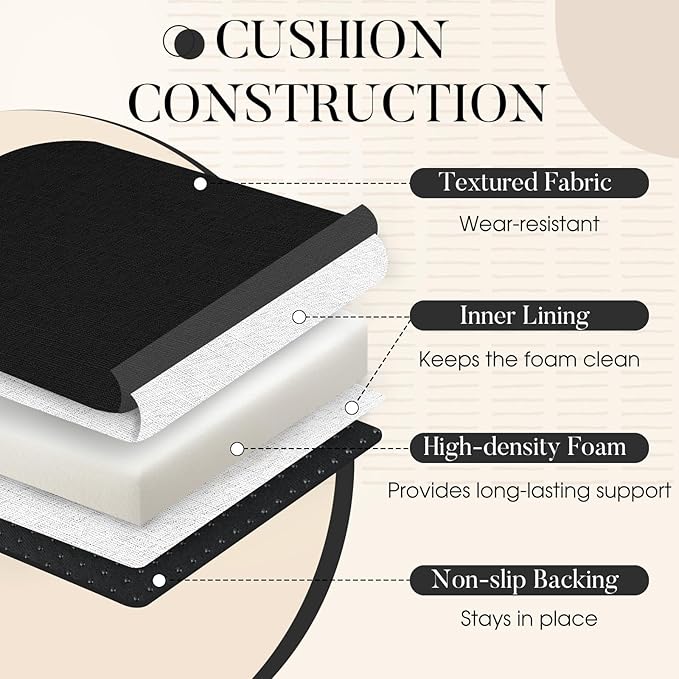Basic Beyond Chair Cushions for Dining Chairs with Ties and Removable Cover, 2" Thick Seat Cushions for Kitchen Chairs, Set of 4, 17" x 16", Black