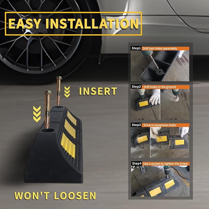 Parking Stopper for Garage Floor, Heavy Duty Rubber Car Wheel Curb Stoppers Bumpers Block for Your Vehicle, Parking Aid Gadgets Tire Stops for Home Garage Wall, Parking Lot & Driveway 1 Pack