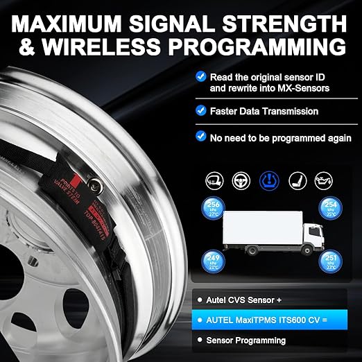 Autel CVS-A01 Fabric-Banded R17.5 to 24.5 Work with MaxiTPMS ITS600 CV Programmable CV TPMS Sensor 433MHZ Programmable Universal TPMS Sensor Designed for Commercial Vehicles