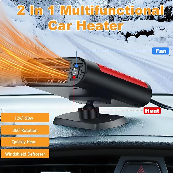 Car Heaters for Vehicle,12V Car Heater Portable Car heater that Plugs into Cigartte Lighter,360° Rotatable Fast Heating Windshield Defroster,2-in-1 Fast Heating & Cooling (Red)