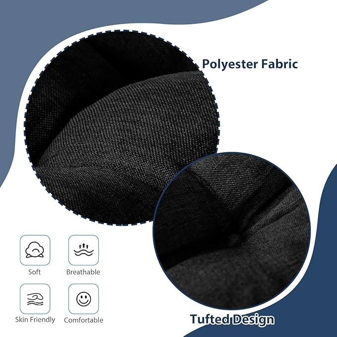 IASEAHK Chair Cushions for Dining Chairs, Seat Cushions for Kitchen Chairs, Indoor Seat Cushions with Ties, Tufted Foam Chair Pads, Non Slip Chair Cushions Set of 2, 15.5" x 15.5" x 4", Black