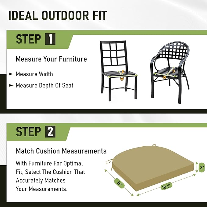 Basic Beyond Outdoor Chair Cushions Set of 4, Outdoor Cushions for Patio Furniture, Water Resistant Patio Chair Cushions with 2 Ties, 17x16x2, Khaki