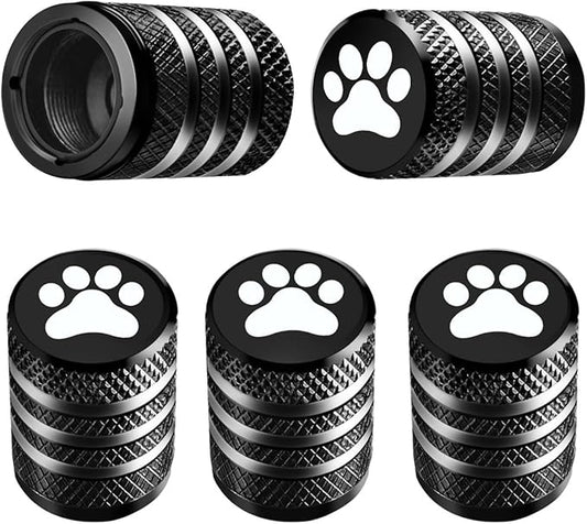 Tire Valve Stem Caps Cover - (5 Pack) Tire Air Caps Metal with Plastic Liner Corrosion Resistant Leak-Proof Dog Paw Print for Car Truck Motorcycle Bike Black
