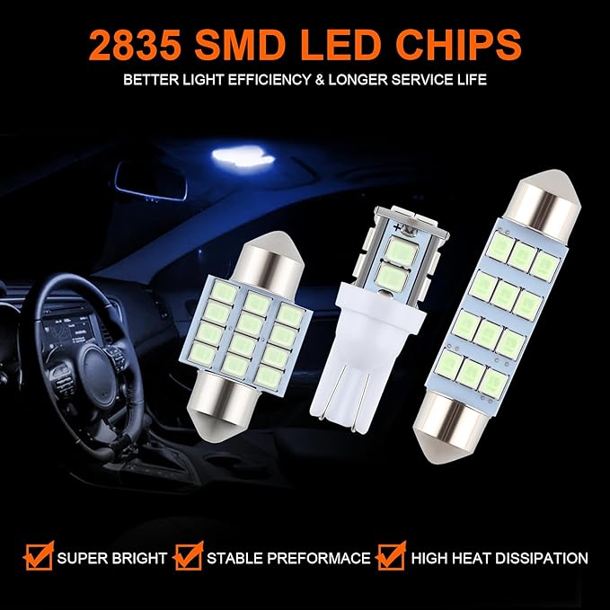 iFunyLED 24 Pieces Dome Light LED Car Interior Bulb Kit Set 194 T10 DE3175 578 31mm 42mm Bulbs Interior Replacement Lights for Car Map License Plate Door Side Marker Cornering Trunk Light - Ice Blue