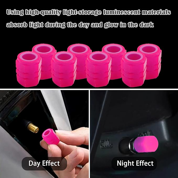 8PCS Car Tire Valve Stem Caps, Universal Noctilucent Waterproof Car Wheel Tire Caps, Suitable for Air Valve Caps for Cars, Motorcycles, Bicycles (Pink)