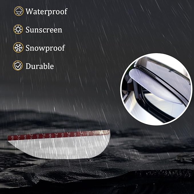 Pincuttee 2PC Side Mirror Visor Rain Guards,Car Rear View Mirror Rain Cover,Silicone Rain Shield,Mirror Cover Rubber Visor Guard(Transparent,2Pack)