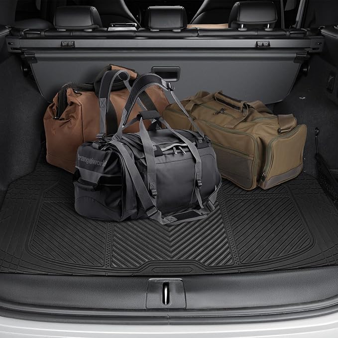 CAR PASS Heavy Duty Rubber Floor Mats Gray Car Mats Full Set with Trunk Cargo Liner - Universal Waterproof Floor Mats for Car SUV Truck, Durable All Weather Automotive Liner Mats (All Black)