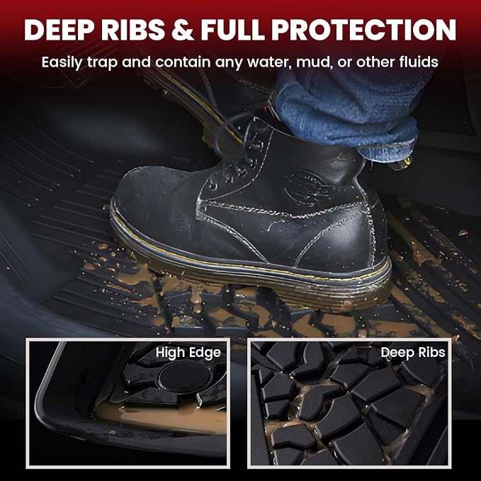 LASFIT Floor Mats for Jeep Wrangler JK 2014-2018 Unlimited 4-Door (NOT for JL or 2-Door) All Weather TPE Custom Fit Car Mats Floor Liners 1st & 2nd Row, Black