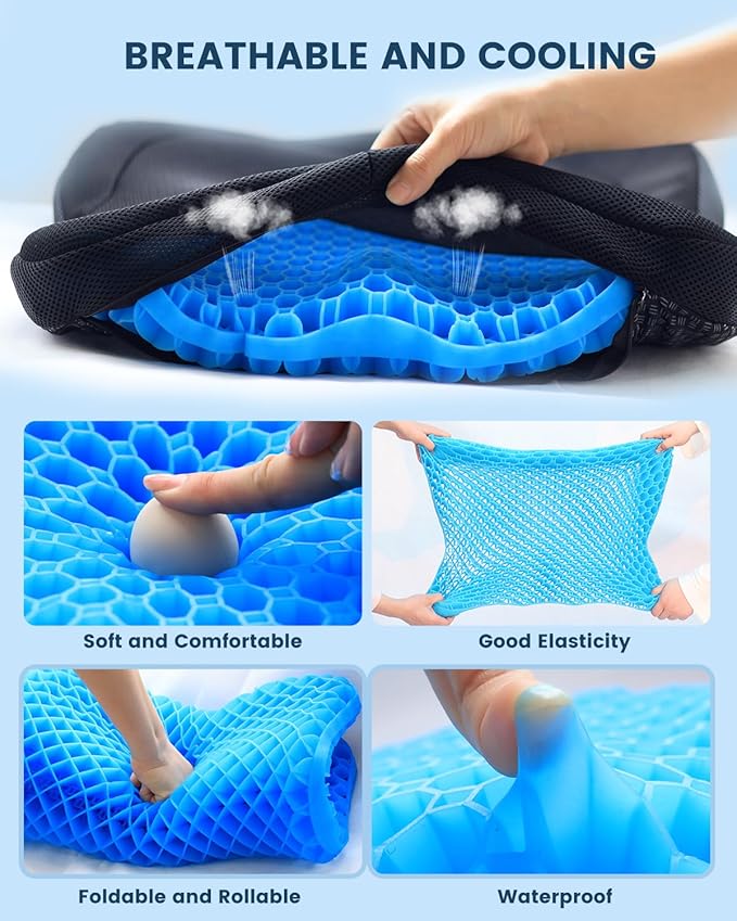Gel Seat Cushion for Long Sitting(Enlarged & Thickened), Cooling Pressure Relief Seat Cushion for Wheelchair, Driving, Kayak, Office Desk Chair Seat Pad Gel for Heavy People[Blue-2.75" Thick]