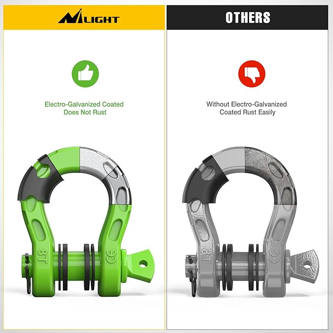 Nilight Heavy Duty Mega D-Ring Shackles(2 Pack) 68,000 lb Break Strength(17,000 lb WLL) w/ 7/8″ Screw Pin & Washers, Forged Steel Off-Road Recovery Shackles for Tow Strap & Winch Gear, Green