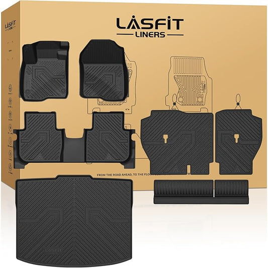 LASFIT Full Set Floor Mats for Honda CR-V 2026 2025 2024 2023 Gasoline (NOT for Hybrid), All Weather TPE Custom Fit Floor Liners 1st & 2nd Row & Seat Back Mat & Cargo Mat (Lower Position)