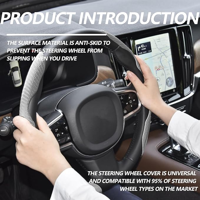 2pcs Universal Fit Carbon Fiber Steering Wheel Cover, Anti-Skid Steering Wheel Cover/Segmented Steering Wheel Protector/Car Interior Accessories (Gray)