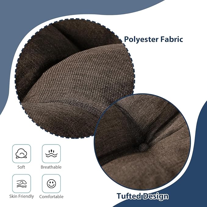 IASEAHK Chair Cushions for Dining Chairs, Seat Cushions for Kitchen Chairs, Indoor Seat Cushions with Ties, Tufted Foam Chair Pads, Non Slip Chair Cushions Set of 2, 15.5" x 15.5" x 4", Brown