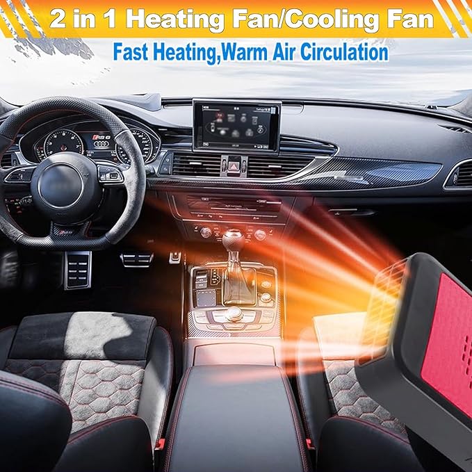 Car Heater & Defroster 12V Portable Car Heaters for Vehicle – 200W Fast Heating & Cooling Fan with 360° Rotatable Base Plug In Windshield Defogger for Car,Truck,SUV,RV | Auto Heater for Winter Driving