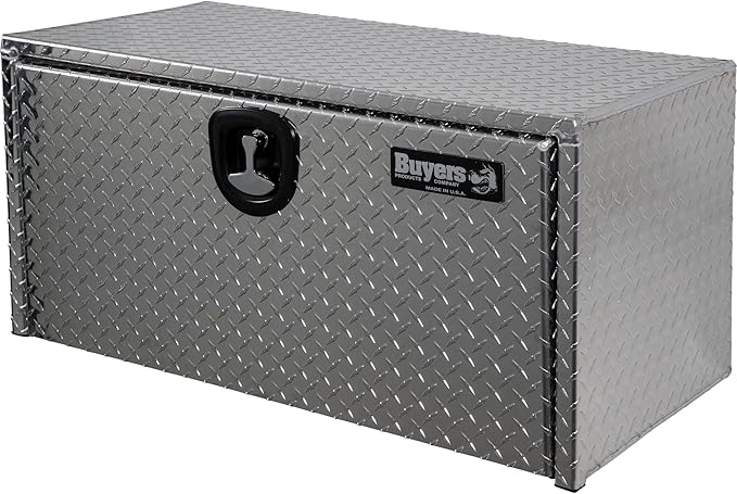 Buyers Products 1705105 Silver Diamond Tread Aluminum Underbody Truck Box with T-Handle Latch, 18 x 18 x 36 Inch, Durable Contractor Toolbox For Organization And Storage, Job Tool Chest