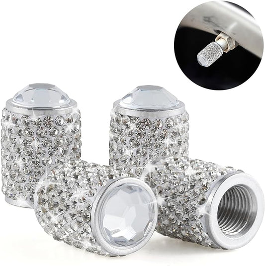 Alpmosn Car Wheel Tire Valve Caps, 4 PCS Bling Tire Valve Caps, Crystal Tire Caps Shinny Rhinestone for Women, Universal Car Dustproof Tire Valve Caps for Cars, Trucks, SUV and Motorcycles (White)