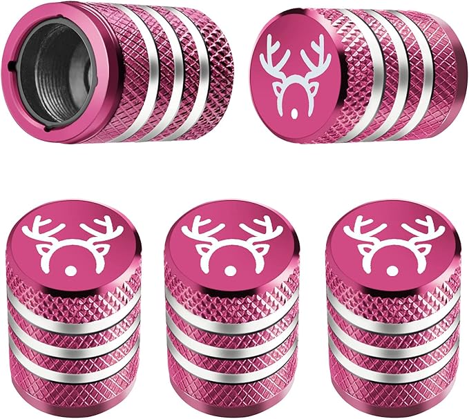 Tire Valve Stem Cap Cover - (5 Pack) Tire Air Cap Corrosion Resistant Christmas Reindeer Antler Antlers Auto Accessories Decoration for Car Truck Bike Pink