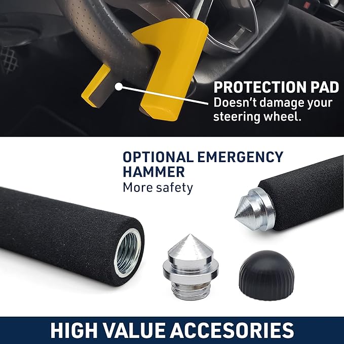 URBAN UR978Y Double Security Steering Wheel Lock with Hi-Tech Alarm, 120dB+LED, Smart Warning, A+ Sensitivity | Proven Theft Attempt Deterrence | Patented Anti-Theft Car Device Universal SUV Van Truck