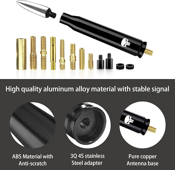 Ajxn 1 PC Car Truck Bullet Antenna, Auto Antenna Mast, Suitable for GM Chevy Silverado 1500 2500 3500 HD Avalanche GMC Sierra 1500 2500 3500 Denali Heavy Duty Pickup Trucks Accessories (Silver #1)