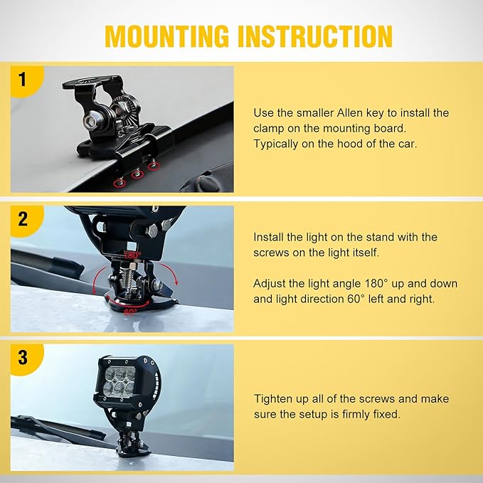 Nilight LED Light Bar Mounting Bracket 2PCS Universal Adjustable Pillar Hood Work Lamp Mount Clamp Holder for Off-Road Truck SUV, Black-2