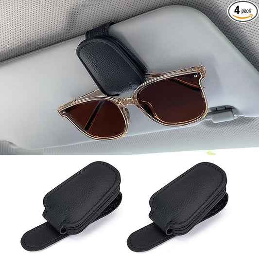 Shering Sunglasses Holders for Car Sun Visor, Magnetic Leather Glasses Eyeglass Hanger Clip for Car, Visor Sunglasses Holder Clip Car Accessories for Truck(4, Black)